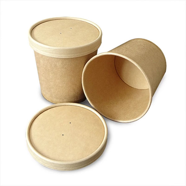 Kraft paper soup bowl with paper lid